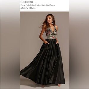 Satin Formal Gown by Blondie Nights embroidered pockets